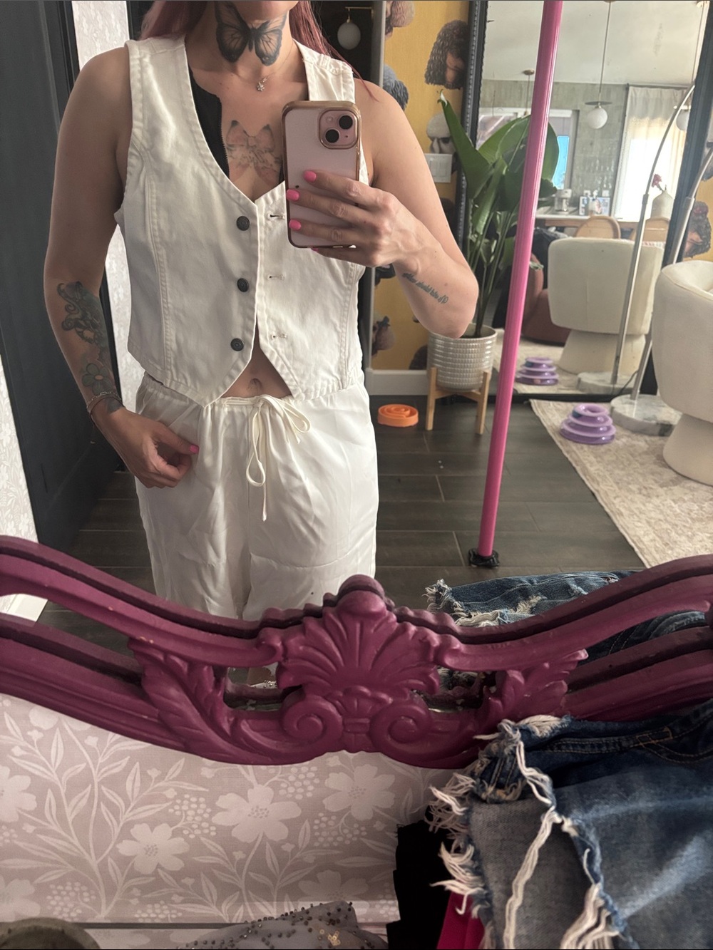 Vintage DKNY white jean vest